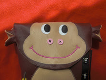 Charger l'image dans la galerie, Sac d'école maternelle/crèche/sac à goûter/sac à doudou enfant singe en simili cuir marron et beige