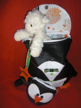 Charger l'image dans la galerie, Sac d'école maternelle/crèche/sac à goûter/sac à doudou enfant pingouin en simili cuir noir et blanc