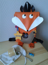 Charger l'image dans la galerie, Sac d'école maternelle/crèche/sac à goûter/sac à doudou enfant renard en simili cuir orange
