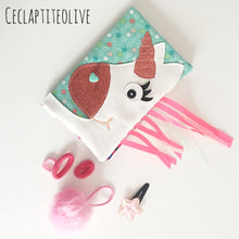 Charger l'image dans la galerie, Patron couture et tutoriel Holy la licorne - pochette- bijoux - élastiques - enfant - fille - princesse - girly