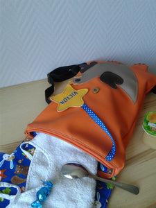 Sac d'école maternelle/crèche/sac à goûter/sac à doudou enfant renard en simili cuir orange